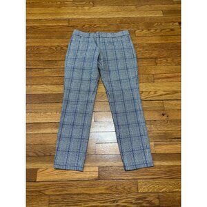 Plaid Straight-Leg Women's Pants in Gray with Subtle Blue Windowpane
